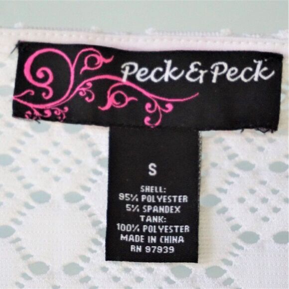 Peck And Peck White Tunic Top Cutout Pattern Stretch 3/4 Sleeve Lined Sz Small - Picture 3 of 9